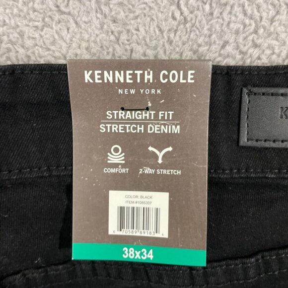 NEW Kenneth Cole Mens 38x34 Straight Fit Stretch Denim Jeans Black Cotton Blend - Picture 7 of 10